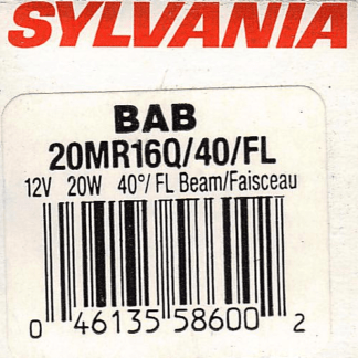 Halogène MR16, 20 watts, 12 volts, n° BAB