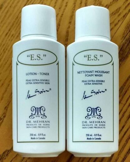 “E.S.” lotion et nettoyant moussant peau extra sensible