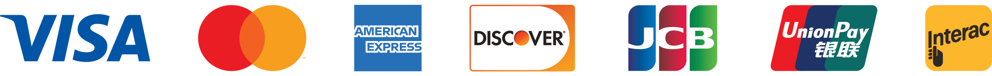 Visa - Mastercard - American Express - Discover - JCB - UnionPay - Interac