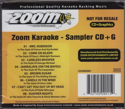 Zoom Karaoke ZMDEM1 back cover - FREE Sampler CD+G